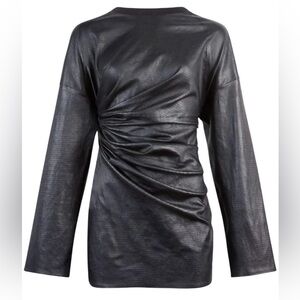NEW RTA Shauna Black Lambskin Leather Ruched Mini Dress Size 2